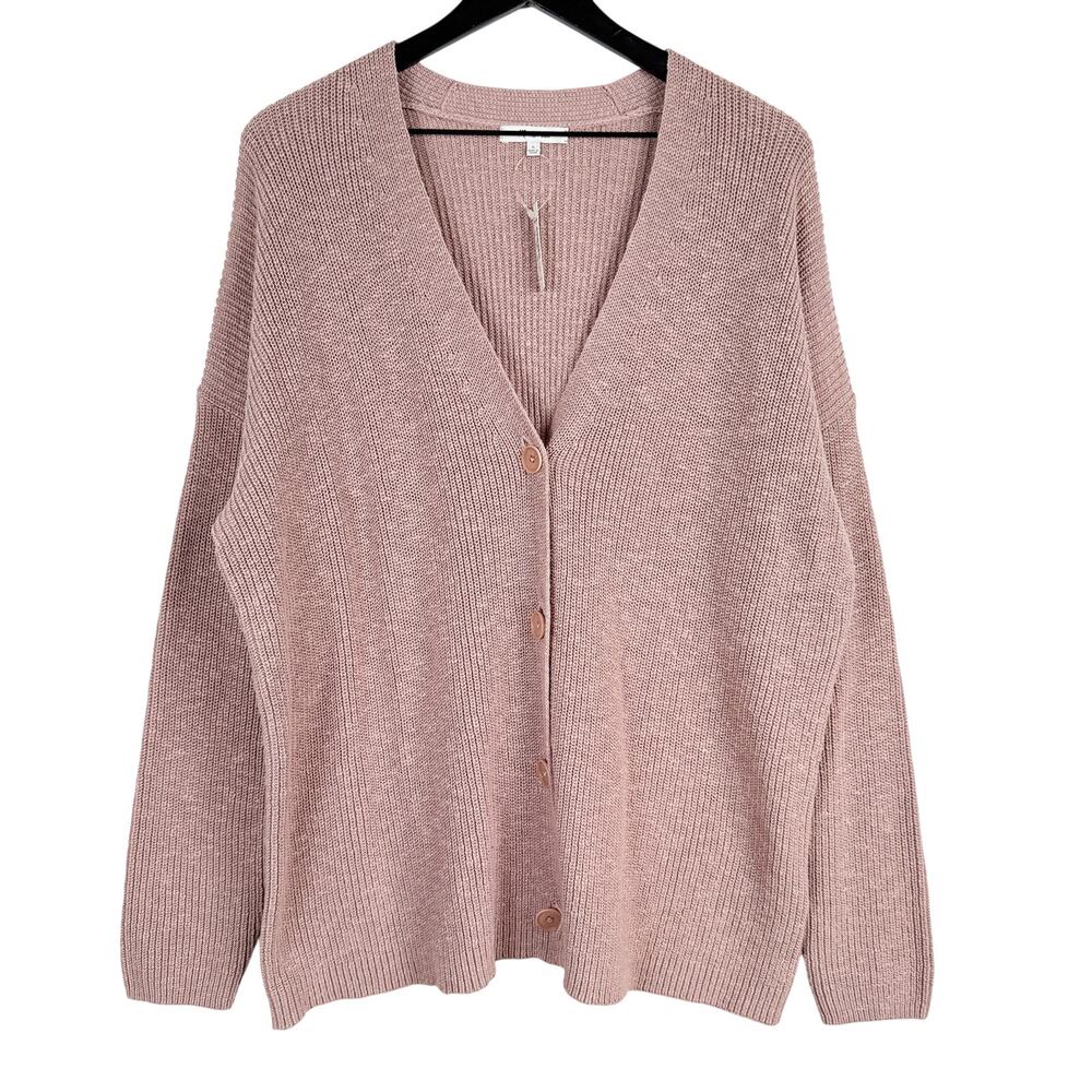 New Madewell V-Neck Button-Front Long Cardigan Sweater Studio Mauve Pink - L